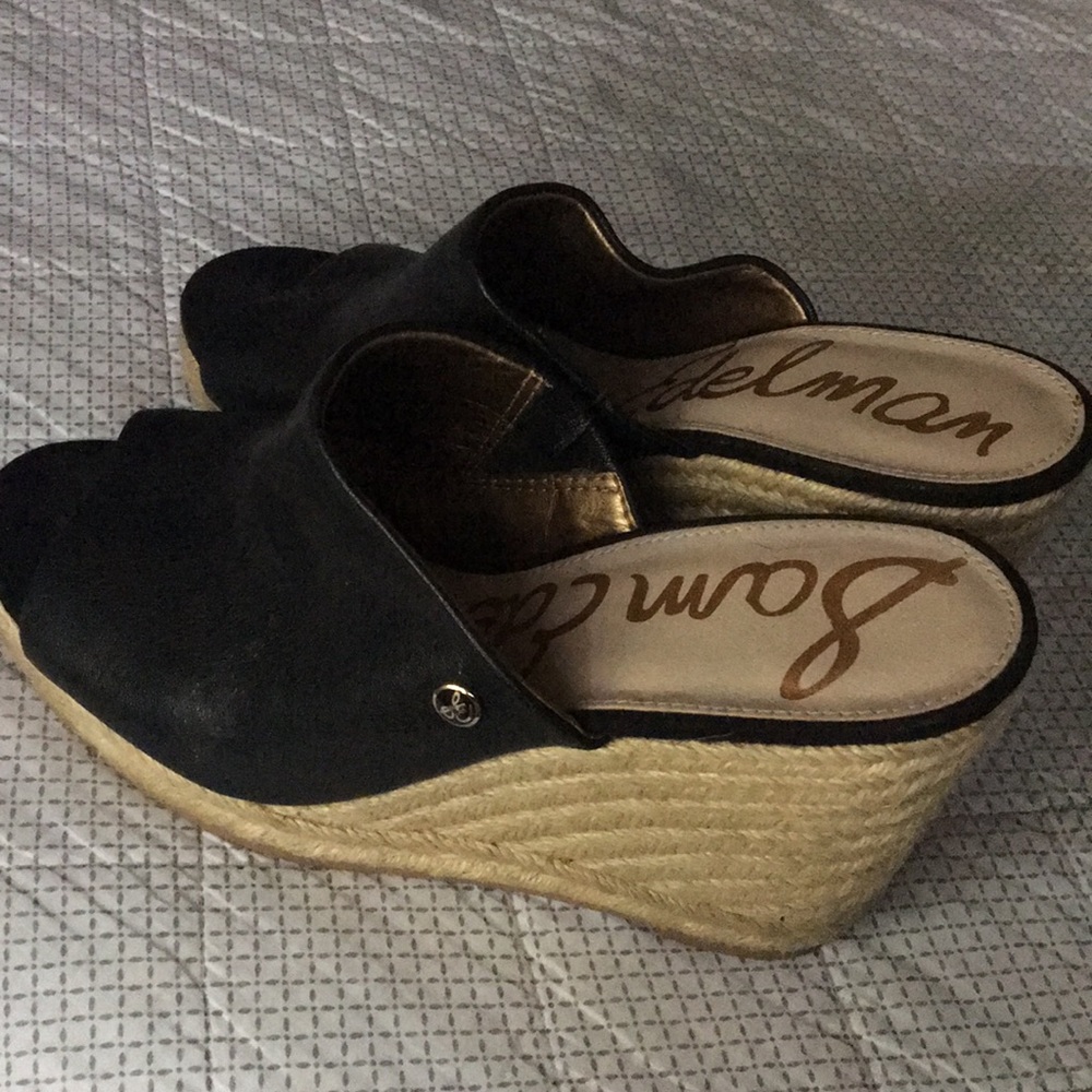 San Edelman slip on wedges, leather black.